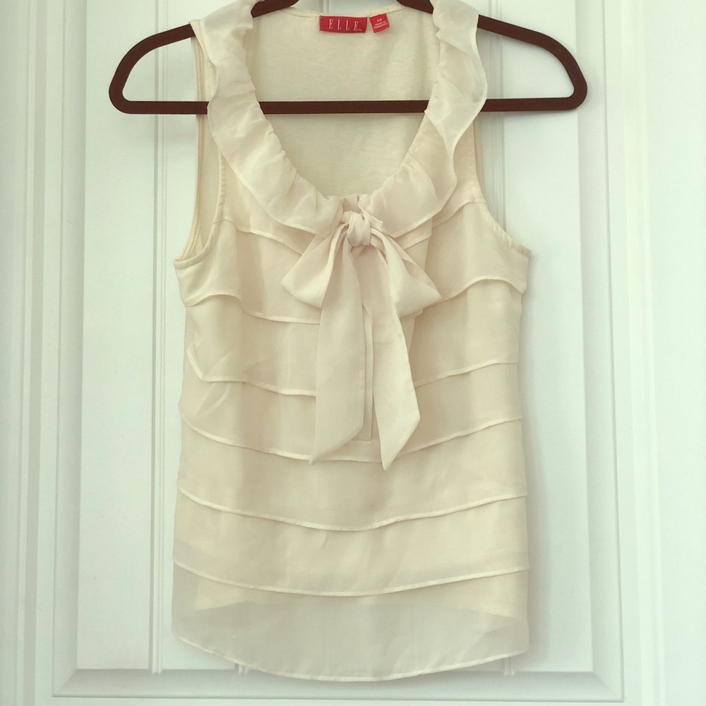 Elle Cream Tiered Chiffon Ruffle Tie Blouse